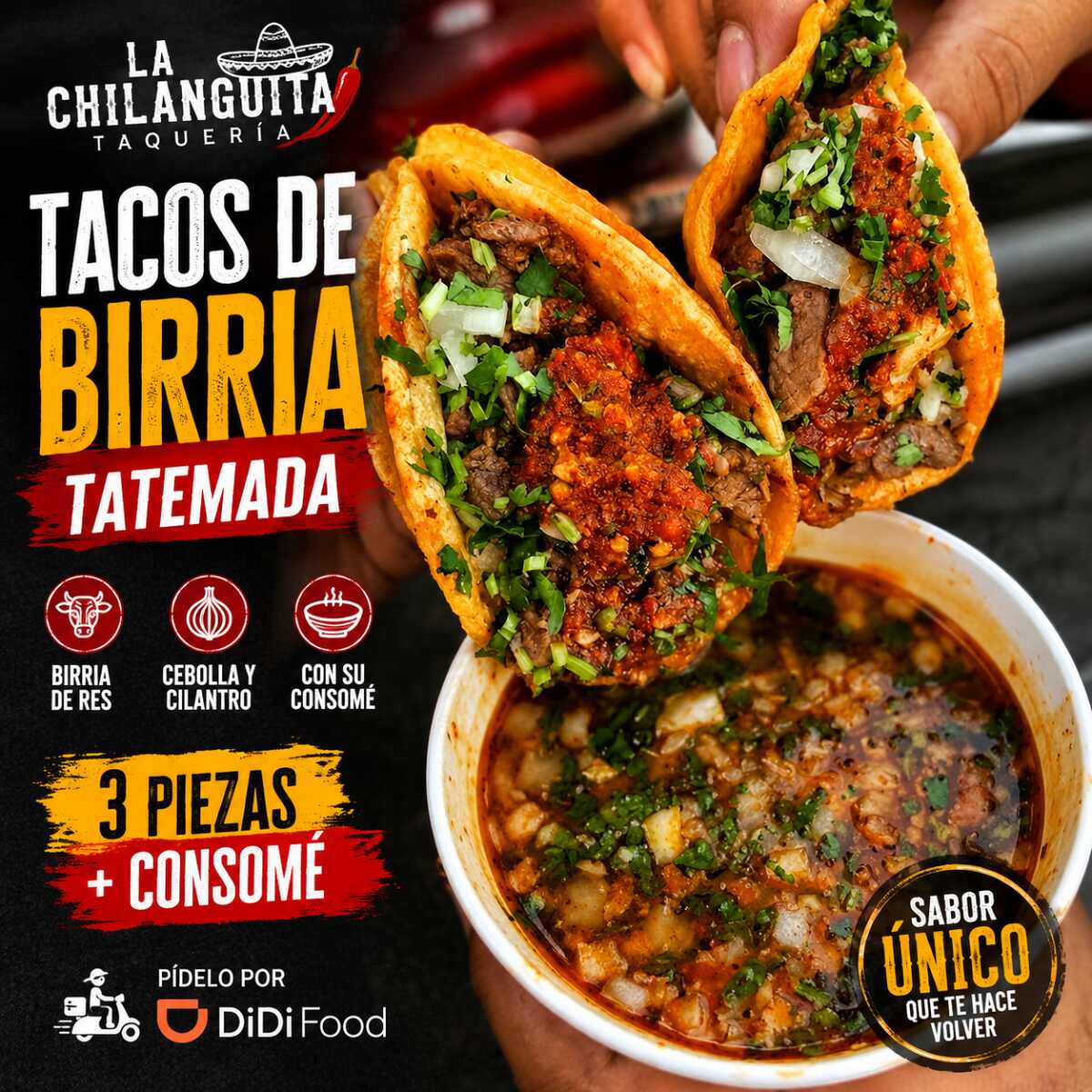 QUESA TACO 3 PIEZAS BIRRIA