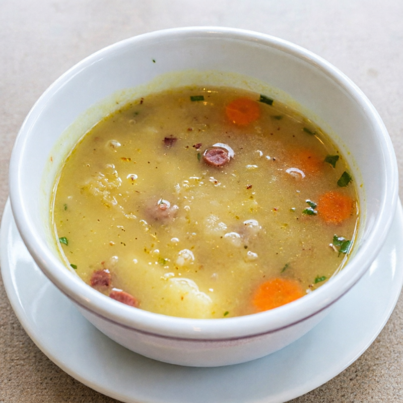 Batata salsa, cenoura, calabresa e temperos.