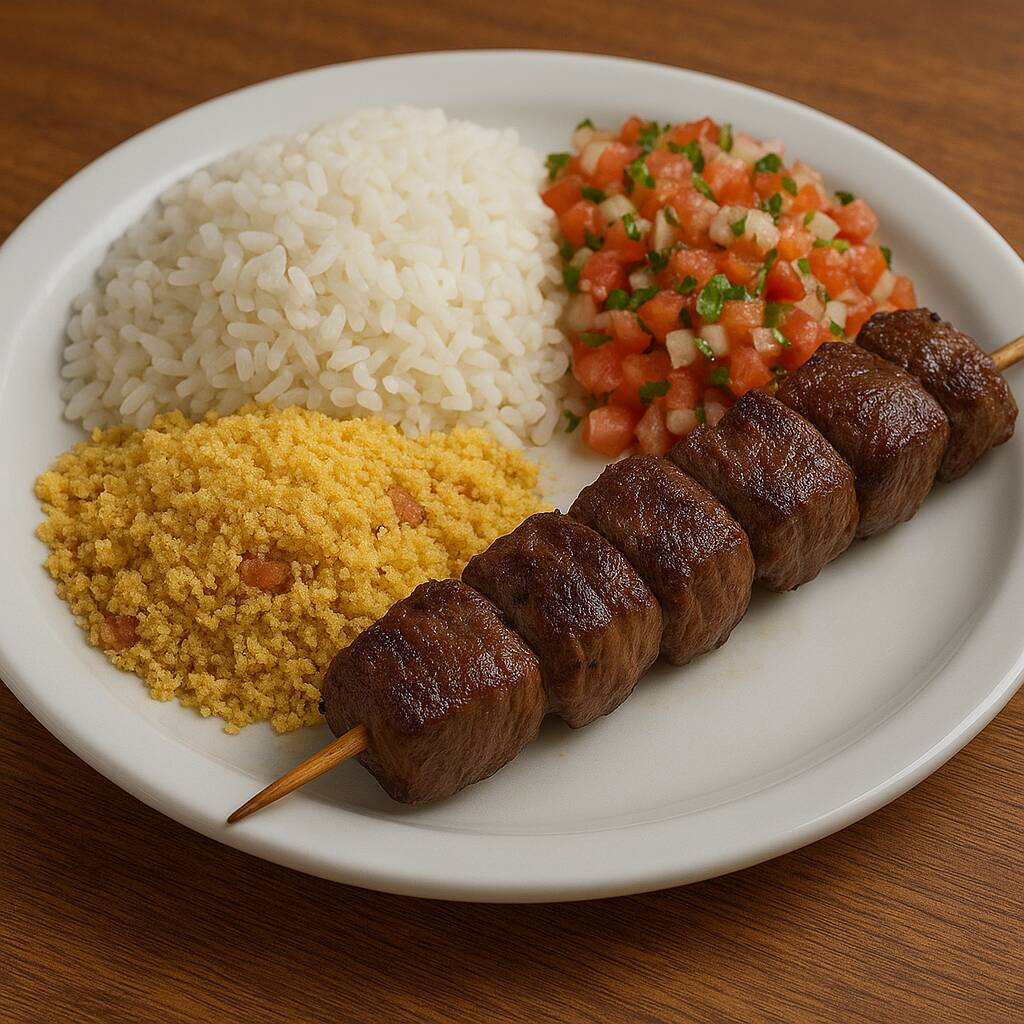 6 espetinhos à sua escolha + arroz, vinagrete e farofa+ Guaraná 2 litros grátis. O sabor do churrasco para toda a família.