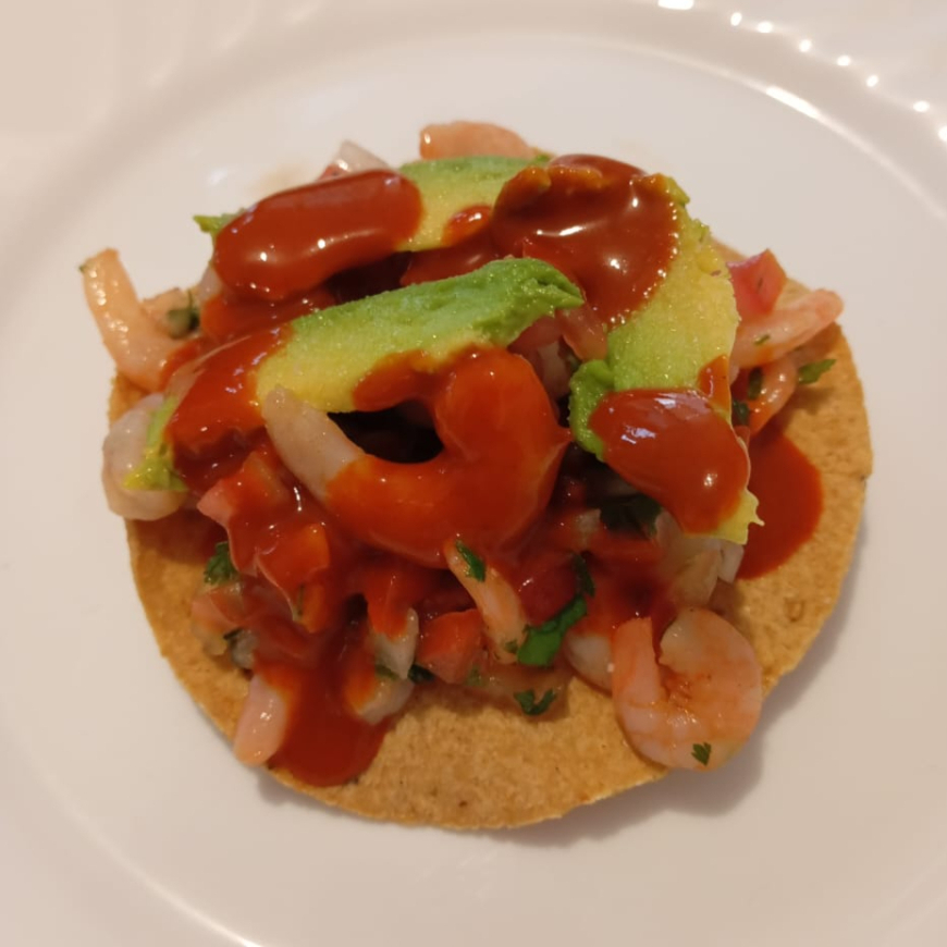 Tostada de Ceviche de camaron