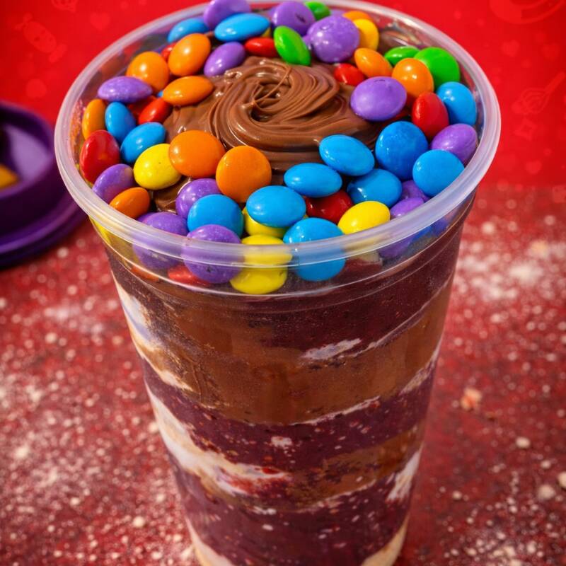 Açaí, creme de avelã e confete.