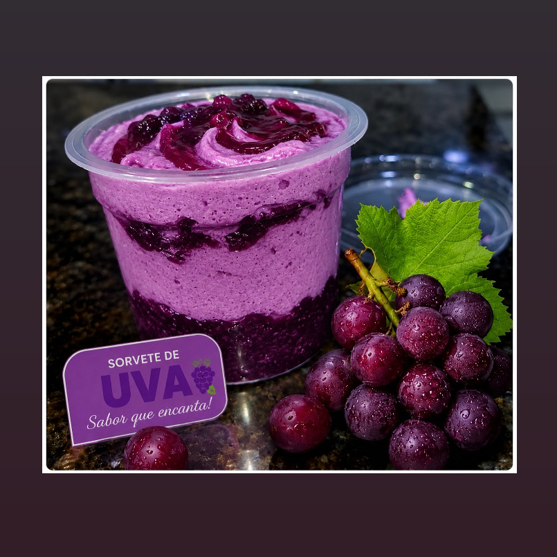Explosão de Uva Sorvete caseiro super cremoso, com sabor intenso de abacaxi e aquele toque refrescante que conquista no primeiro colherada