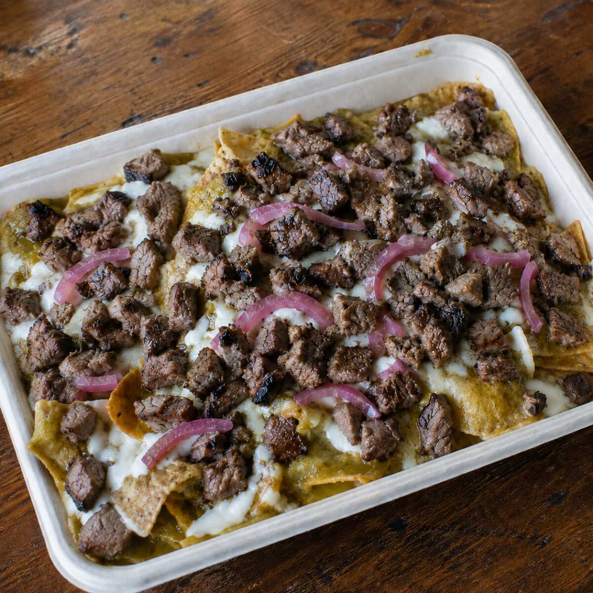 Chilaquiles Verdes Con Carne Asada Sin Frijol