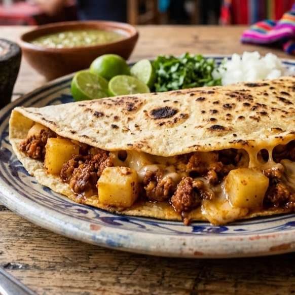 QUESADILLA DE MAIZ DE PAPAS CON CHORIZO