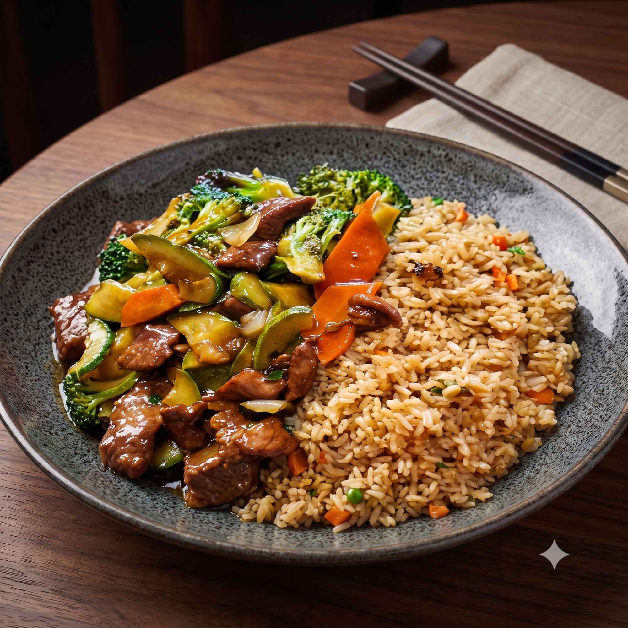 Res con Brócoli y Arroz