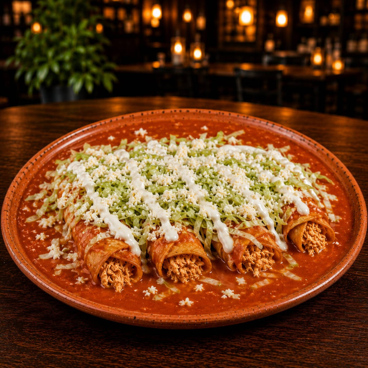 Flautas en Salsa Roja (5 Piezas)