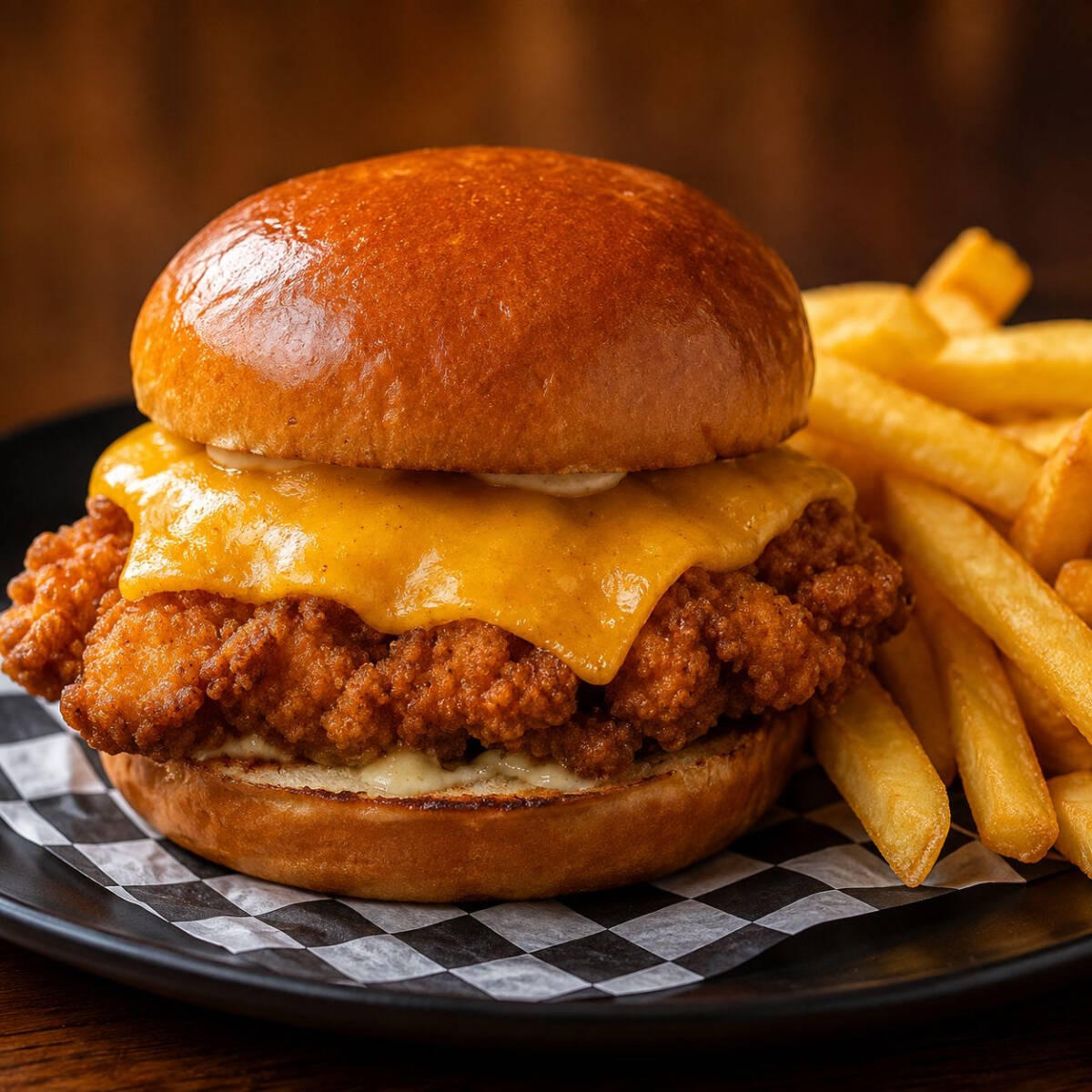 Hamburguesa de Pollo Cheese con papas