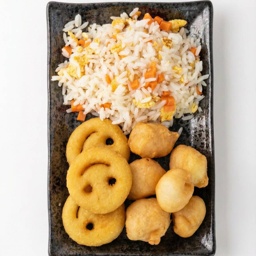 Yakimashi + Batata Carinha + Frango Empanado + Fini