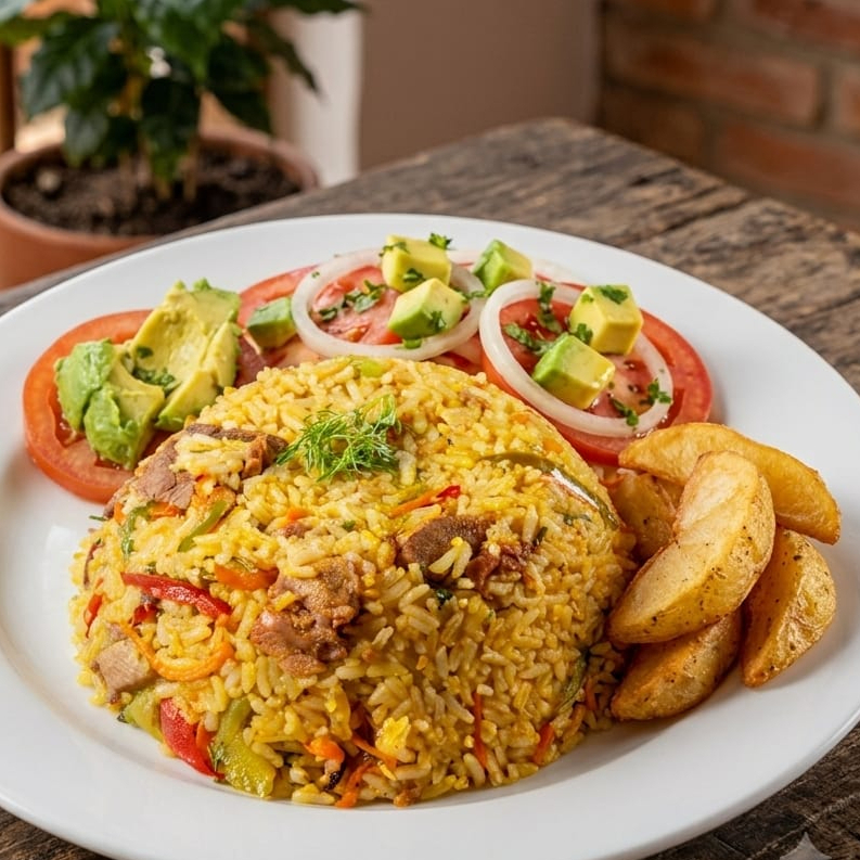 Arroz con cerdo + GRATIS Bebida y postre