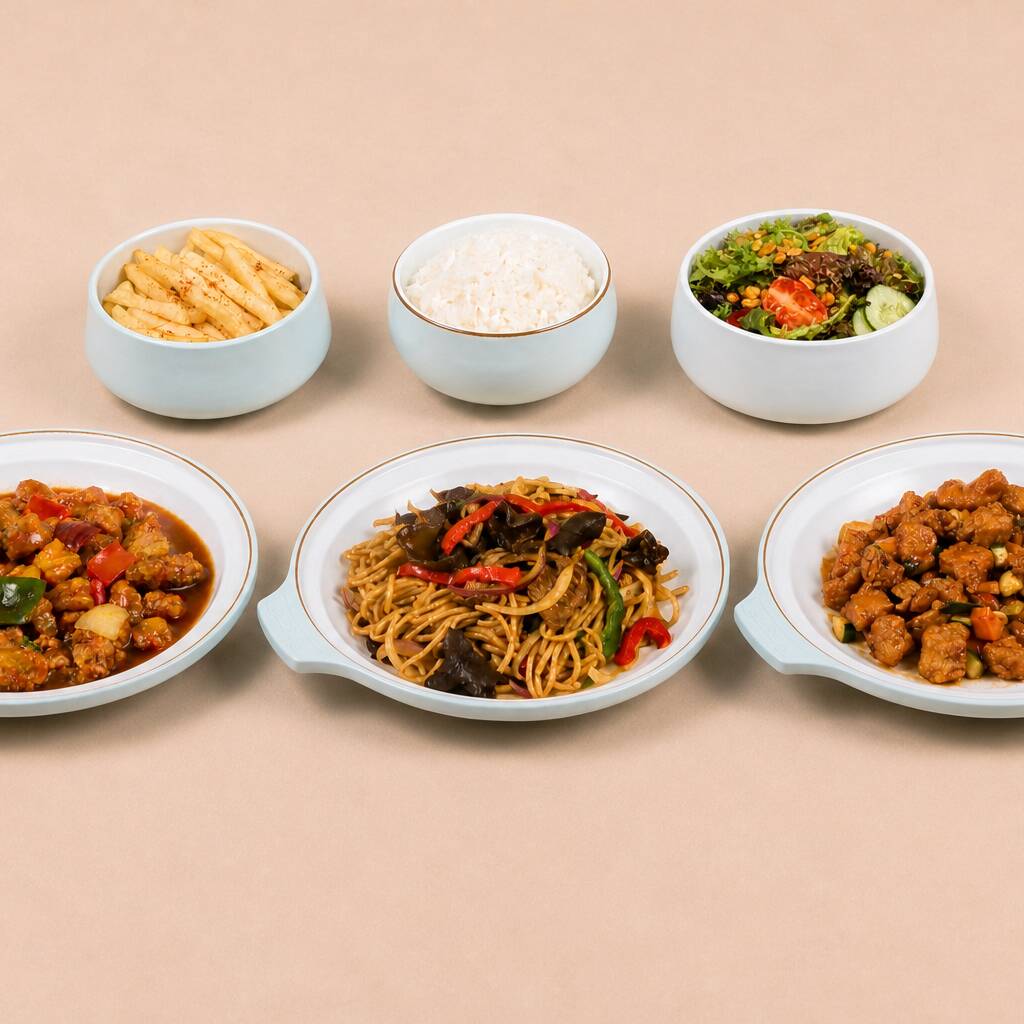 Yakisoba de Carne+Kung Pao Frango+Agridoce com abacaxi/ frango+3 Acompanhamentos (Arroz Yunwei/ Beef Arroz/ Tiras do Imperador/ Batata Frita/ Vegetais Mix)