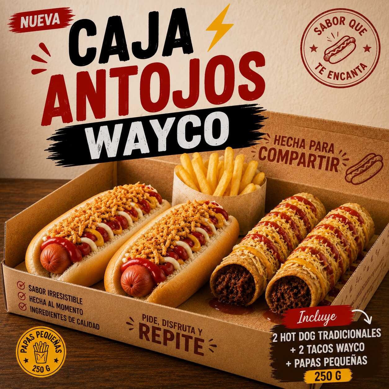 Surtida Antj de Wayco (2 HotDogs, 2 Tacos Papas)