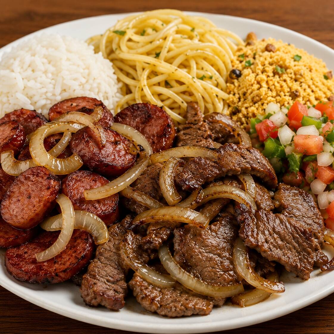 Acompanhamento: Arroz, Macarrão, Farofa, Vinagrete