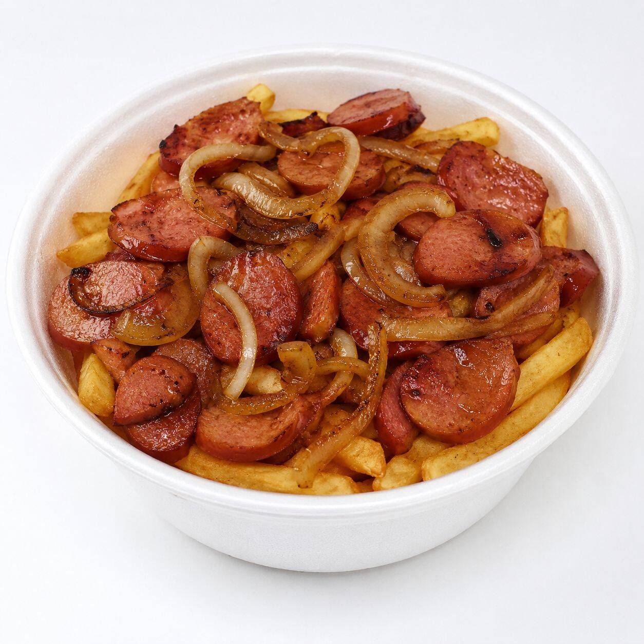 PETISCO DELICIOSO DE FRITAS COM CALABRESA ACEBOLADA .
