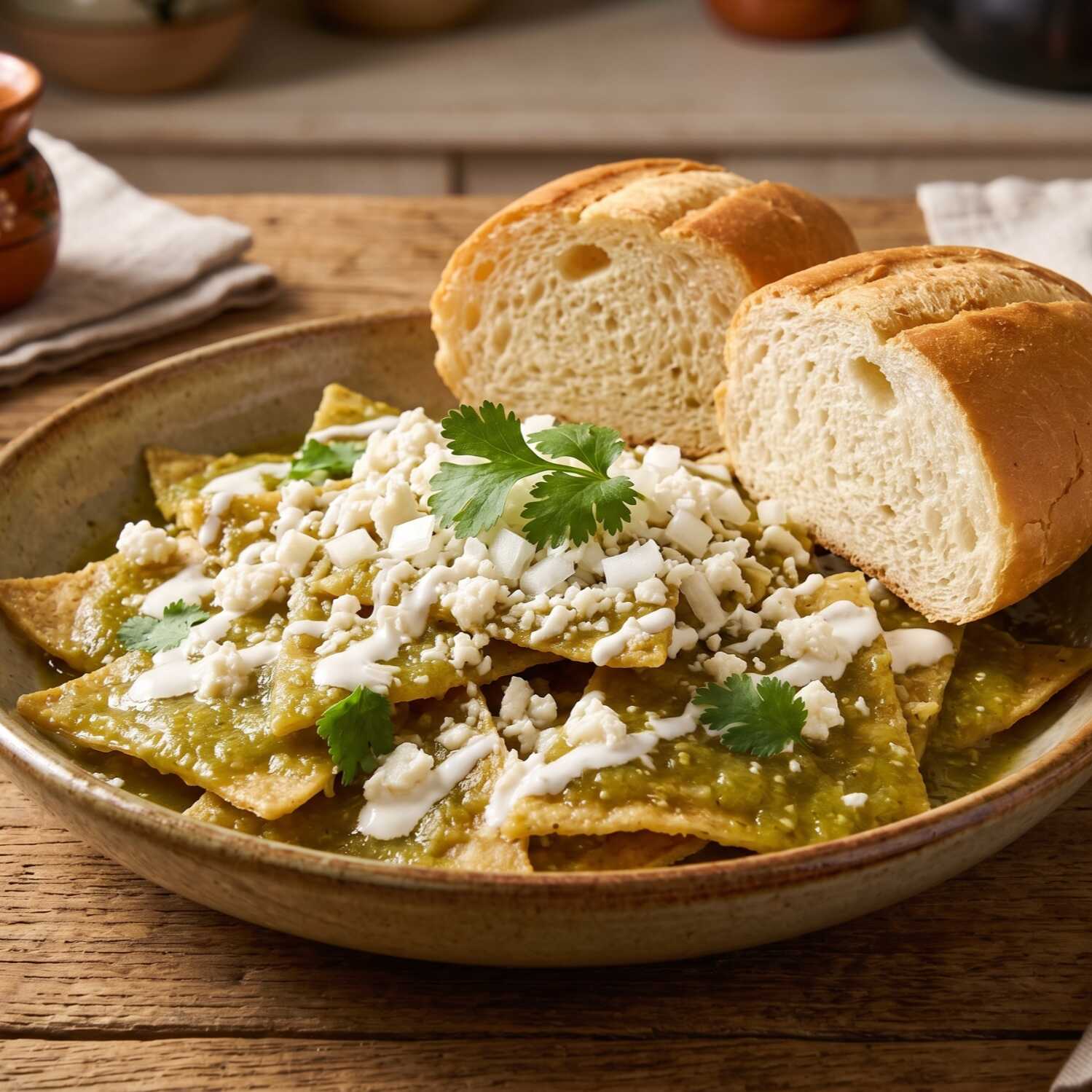 Chilaquiles Verdes sencillos con Birote Tapatío