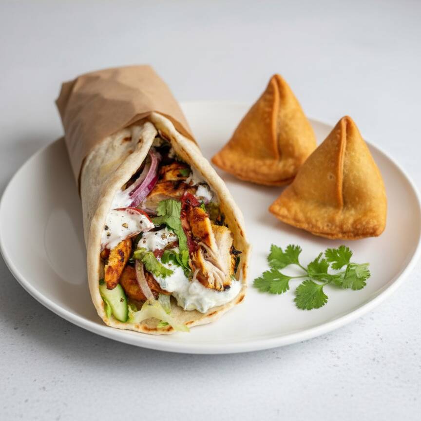 Shawarma de Pollo con 2 Samosa