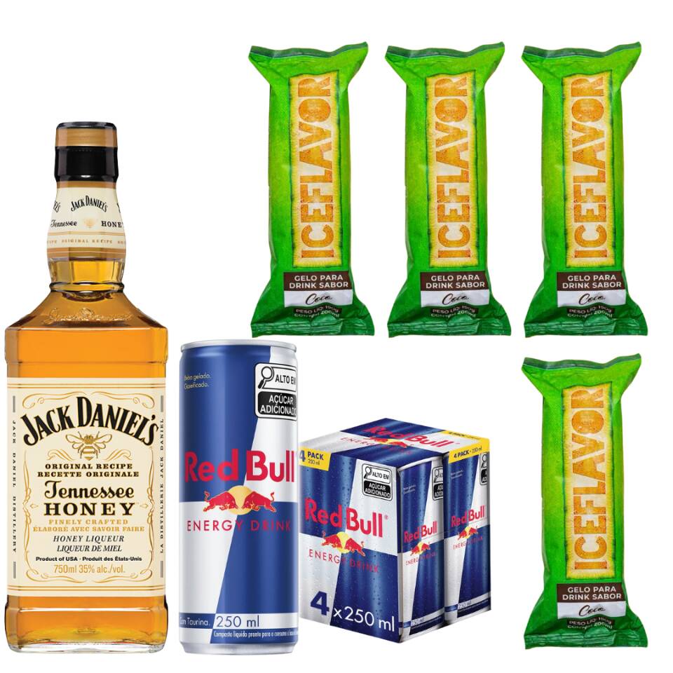 Combo Jack Honey com 4 Red Bull e 4 Gelo de Coco