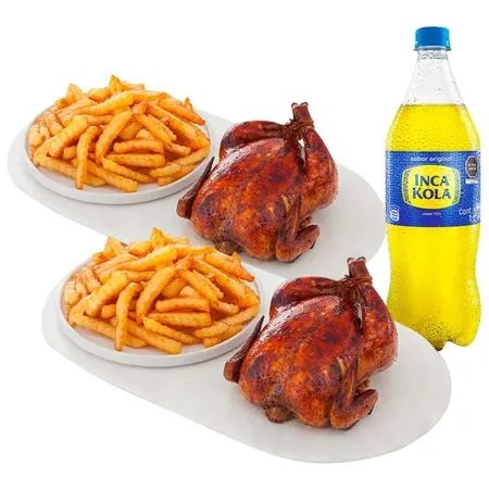 2 Pollos a la Brasa más 2 Papas Fritas y Gaseosa