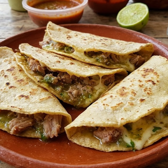 Quesadillas de Maíz Carne de Puerco en Salsa Verde