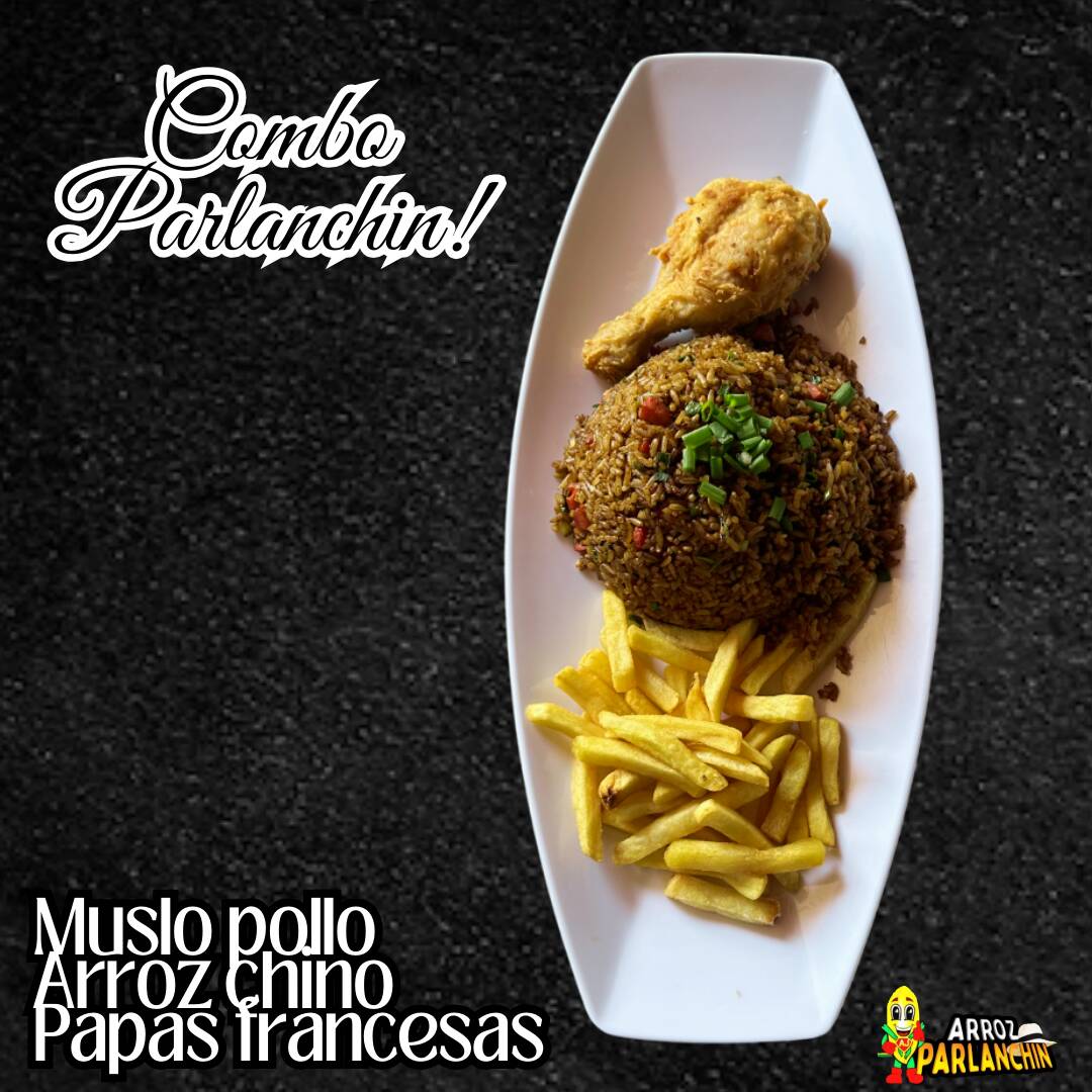 POLLO FRITO+ ARROZ CHINO+ PAPAS FRANCESAS.