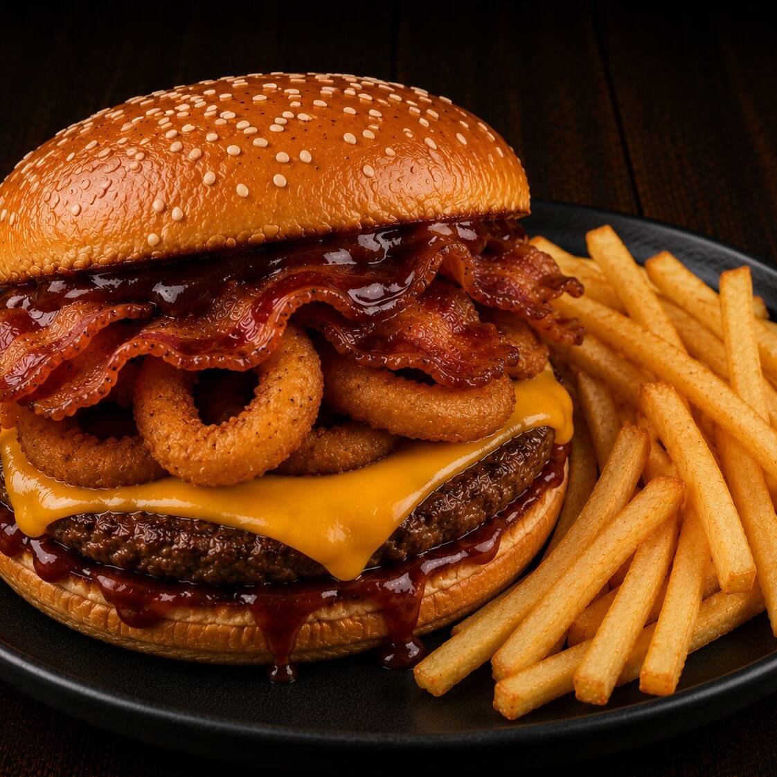 HAMBURGUESA WESTERSH BACON CON PAPAS