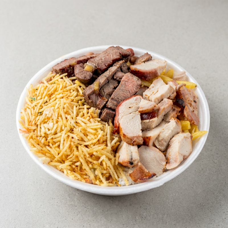 Arroz, Feijão, Fritas, Salpicão ou Maionese