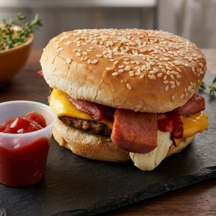 Hamburguesa con Carne, Salchicha y Doble Queso