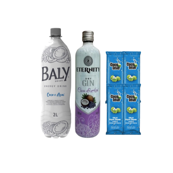 Combo de Gin Eternity - 4 Gelos de Coco + 1 Energético Baly 2L Coco e Açaí - 4 Copos