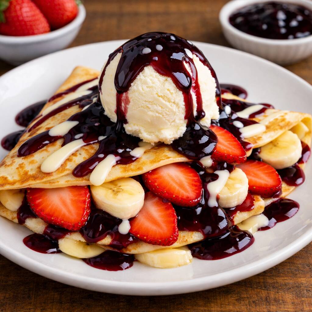 Crepe de Fresas Banano y Helado