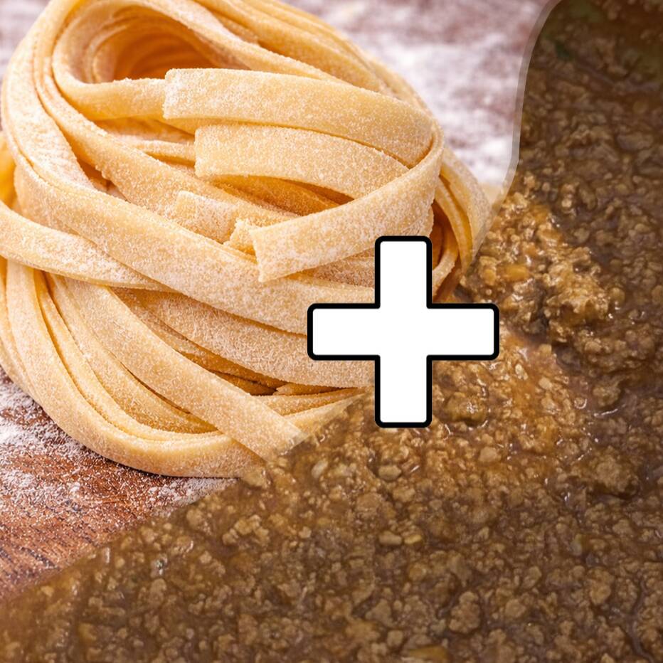 Massa fresca artesanal + 2 Ragù alla Bolognese (serve 4-5 pessoas). (Direto do freezer para a panela)