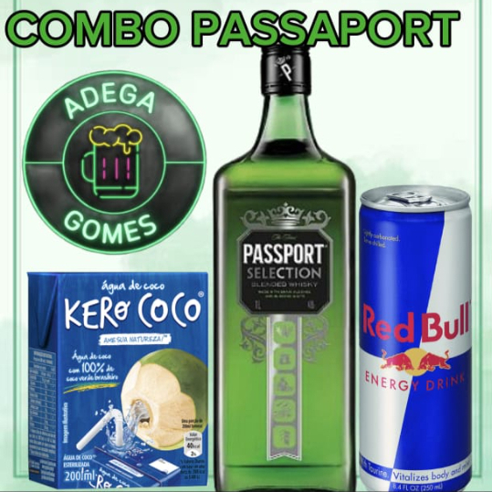 acompanha:1 Garrafa Passaport,4Red bulls,4Gelos Kero Coco,3 Copos 700ML