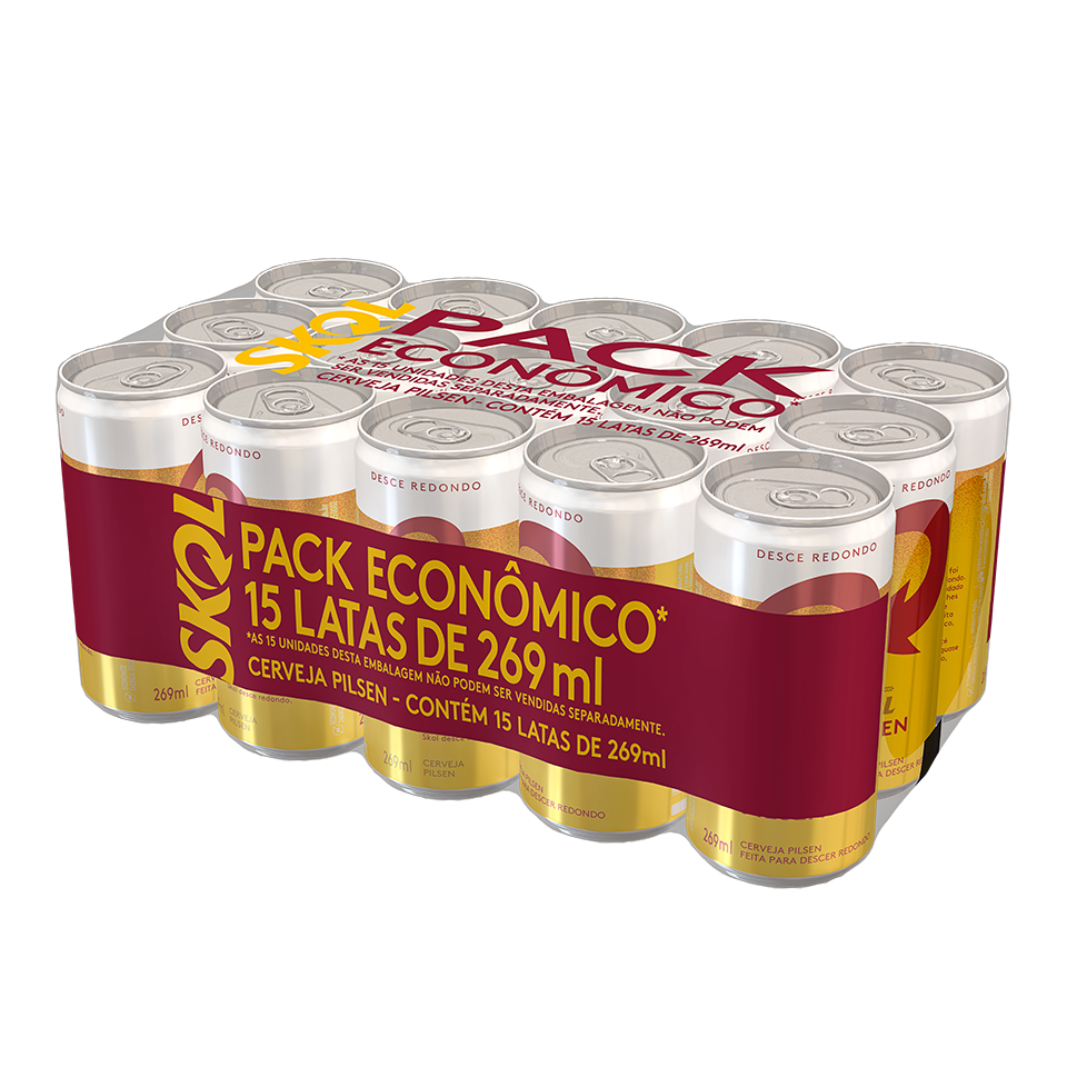 Caixa de cerveja Skol 269ml com 15un.