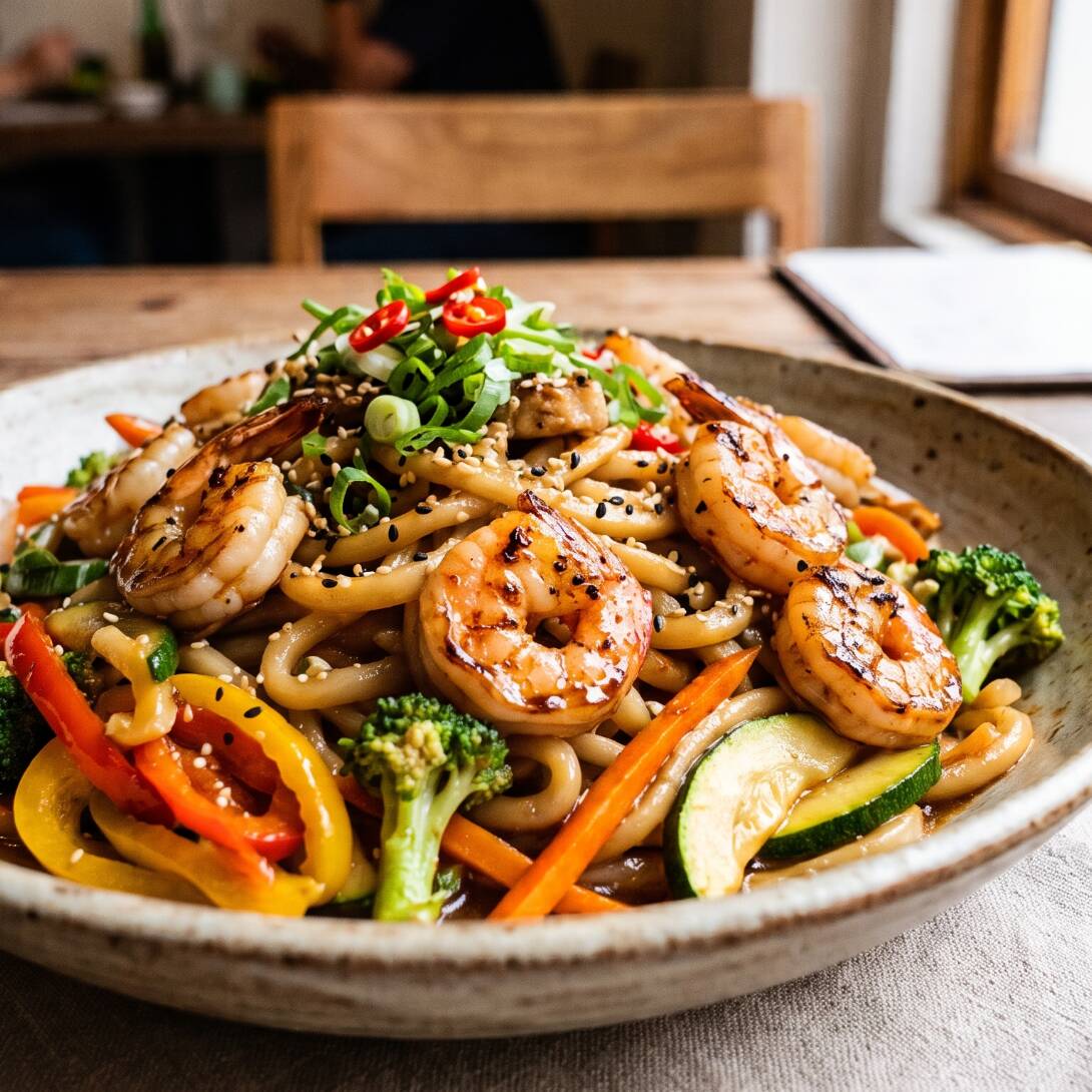 Pasta Oriental con Camaron