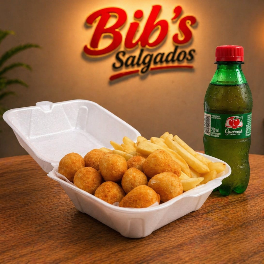 10 coxinha + 10 bolinho de queijo + 200g de batata + Guaraná de 200ml gelado