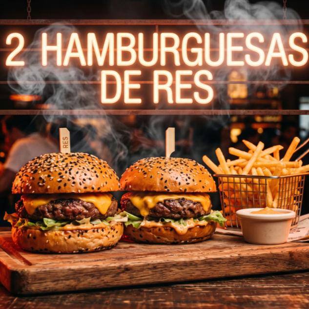 2 Hamburguesas De Res +papas