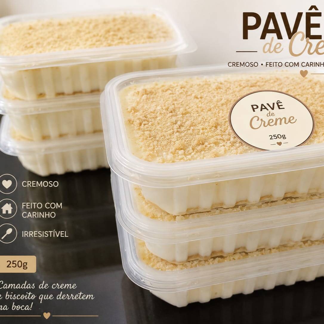 Pavê tradicional com camadas de biscoito maisena . APROX.: 250g