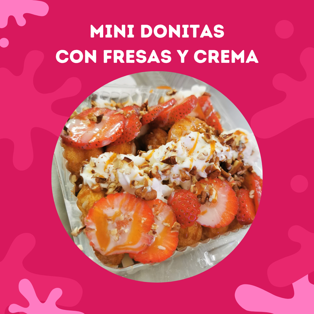 Charola Grande Mini Donitas con Fresas y Crema