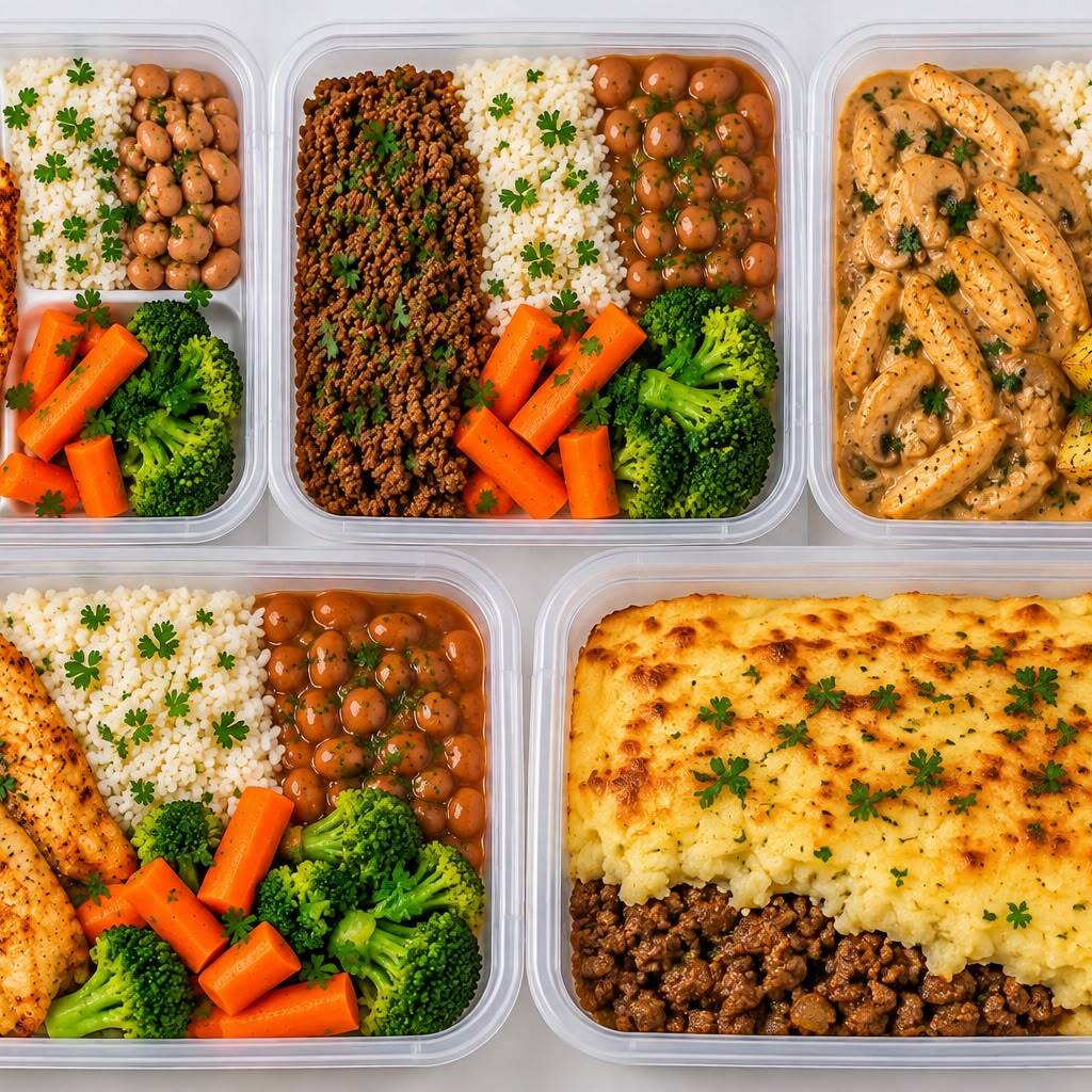 Uma seleção completa para a semana, com Frango Da Casa, Carne Acebolada, Strogonoff De Frango, Escondidinho Fit e Tilápia Completa.
