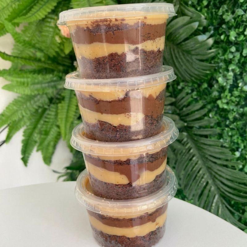 Composto por brigadeiro de leite Ninho, Nutella e bolo de chocolate