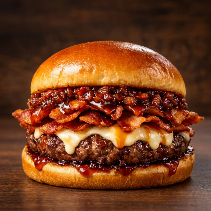 Brioche fofinho, um blend de 180g super suculento, mussarela derretida, bacon crocante e a nossa geleia de bacon que entrega um doce defumado irresistível. Um lanche único, marcante e cheio de personalidade!