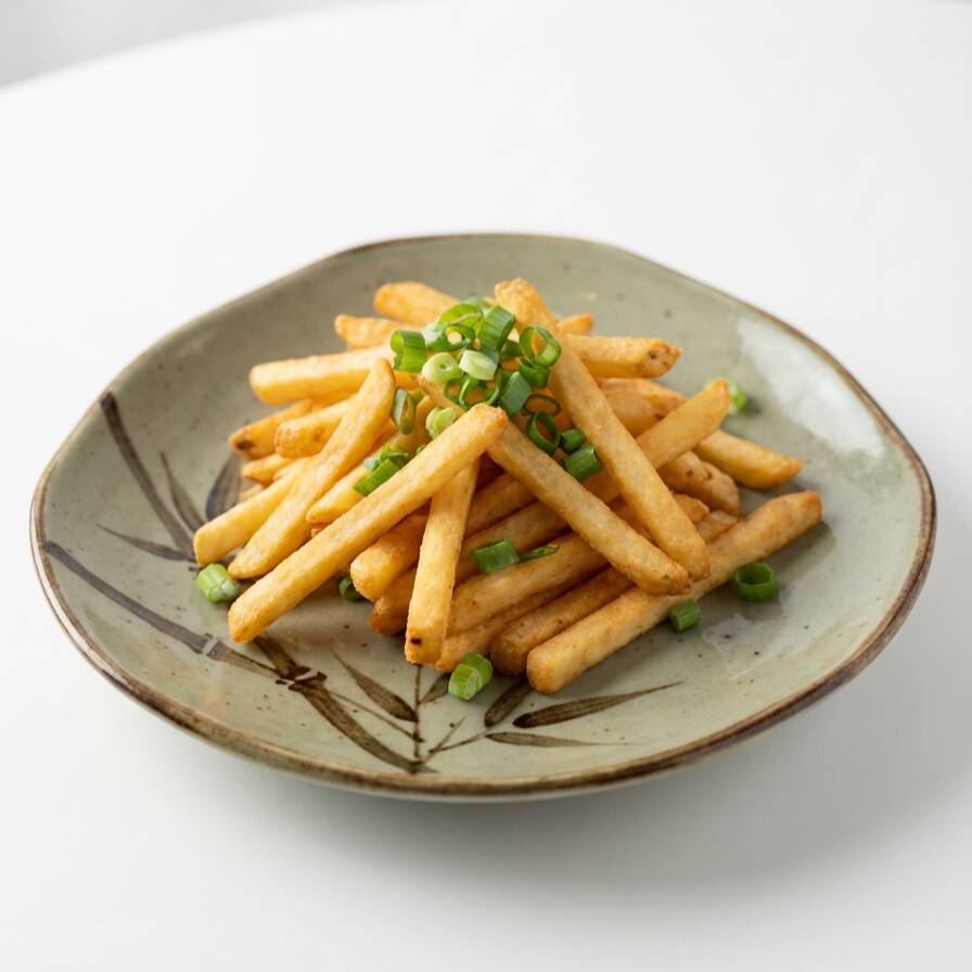 Batata Frita em Palito salpicada com alho e cebolinha