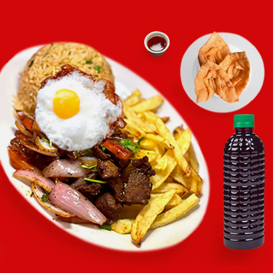 Lomo Montado + Chaufa + Wantan Frito + Chicha