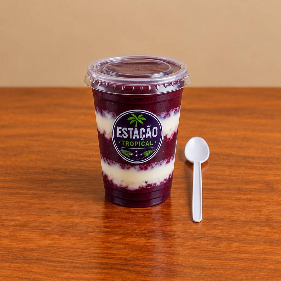 Produto igual da foto, Açaí cremoso acompanhado de 2 camadas de Leite em pó Itambé e Leite condensado Itambé.
