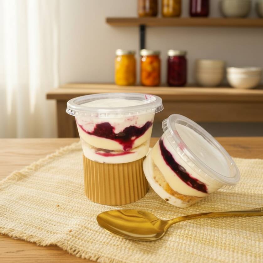 Mousse artesanal de Ninho, massa branca, creme 4 leites e geleia de frutas vermelhas