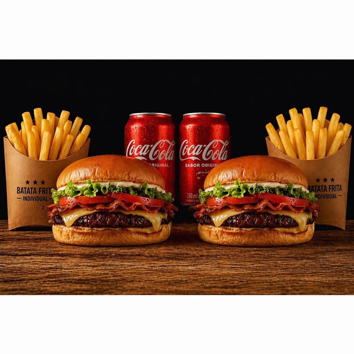 2 Cheese Bacon + 2 batatas individuais + 2 coca lata 350 ml