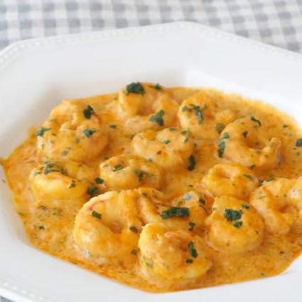 Camarão (100 gramas) no molhe de Curry de castanha de caju, manteiga, tomate e temperos indianos !