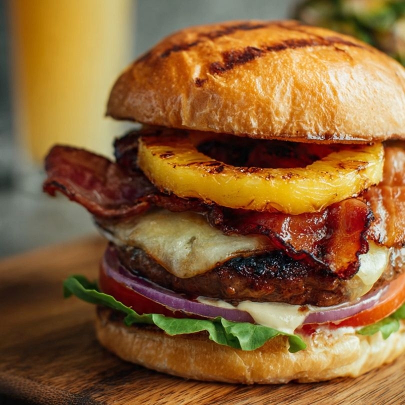 Hawaiana hamburguesa de sirloin con piña
