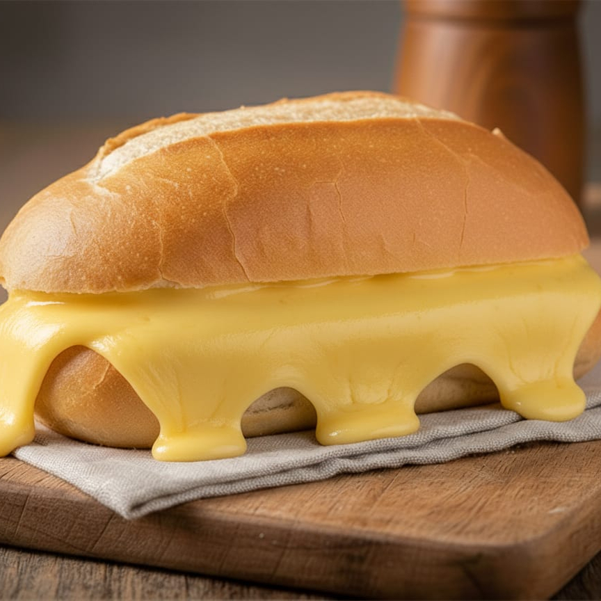 Pão com 2 fatias de queijo prato.