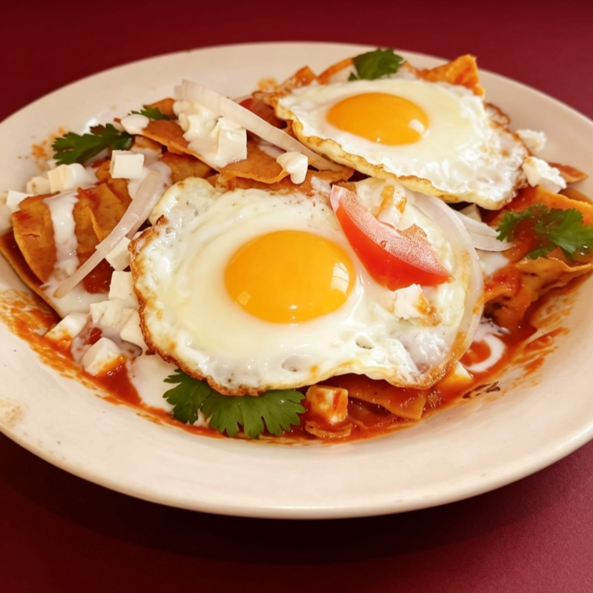 Chilaquiles ROJOS con 2-HUEVOS