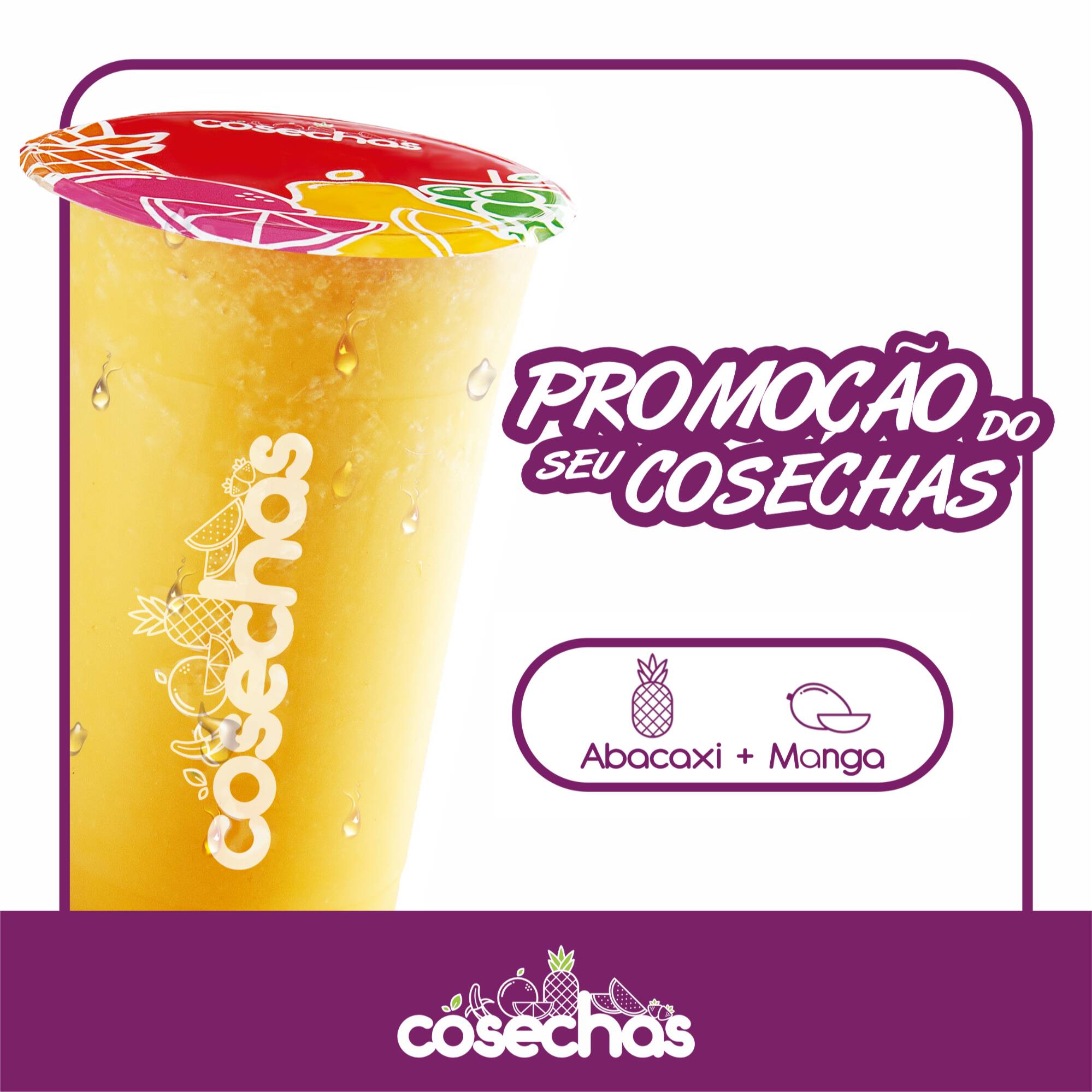 Combinação tropical de abacaxi e manga, com sabor equilibrado, refrescante e natural.
