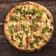 Pizza Manzana Caramelizada, Queso Azul y Tocino